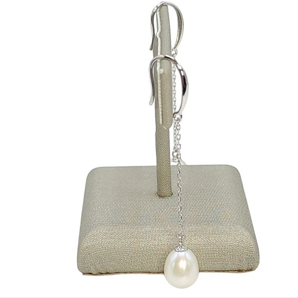 925 Sterling Silver White Cultured Freshwater Pearl Drop Dangle Hook‎ Earrings - Picture 5 of 12